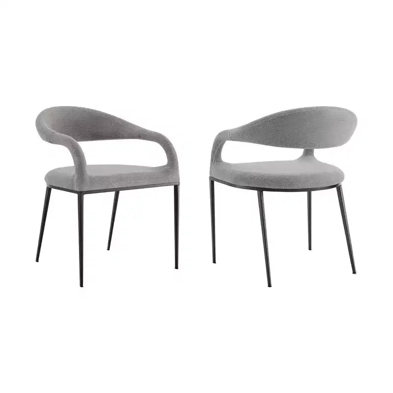 Lot de 2 chaises de salle à manger avec accoudoirs en fer et tissu rembourré