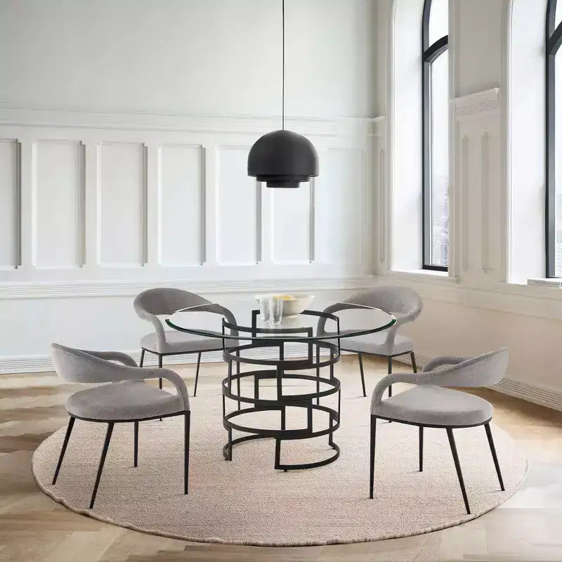 Lot de 2 chaises de salle à manger avec accoudoirs en fer et tissu rembourré