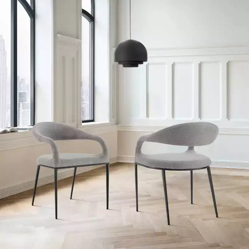Lot de 2 chaises de salle à manger avec accoudoirs en fer et tissu rembourré