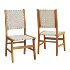 Lot de 2 chaises de salle à manger en bois d'hévéa, dossier tissé en similicuir, sans accoudoirs