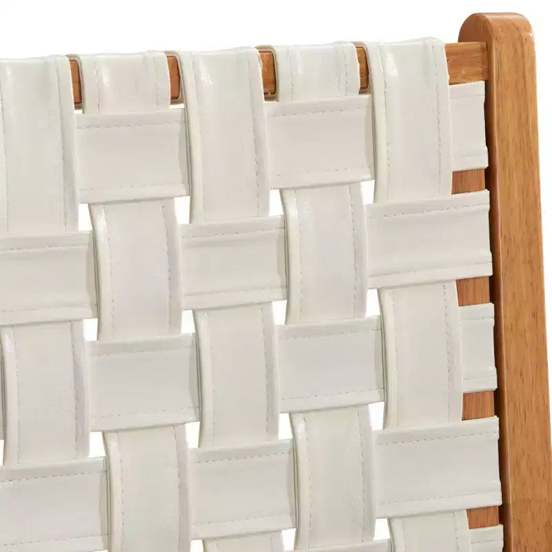 Lot de 2 chaises de salle à manger en bois d'hévéa, dossier tissé en similicuir, sans accoudoirs