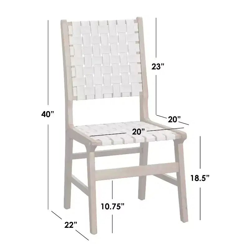 Lot de 2 chaises de salle à manger en bois d'hévéa, dossier tissé en similicuir, sans accoudoirs