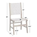 Lot de 2 chaises de salle à manger en bois d'hévéa, dossier tissé en similicuir, sans accoudoirs