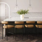 Lot de 4 tabourets de bar hauteur comptoir, revêtement en similicuir, structure en métal