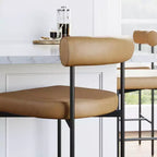 Lot de 4 tabourets de bar hauteur comptoir, revêtement en similicuir, structure en métal