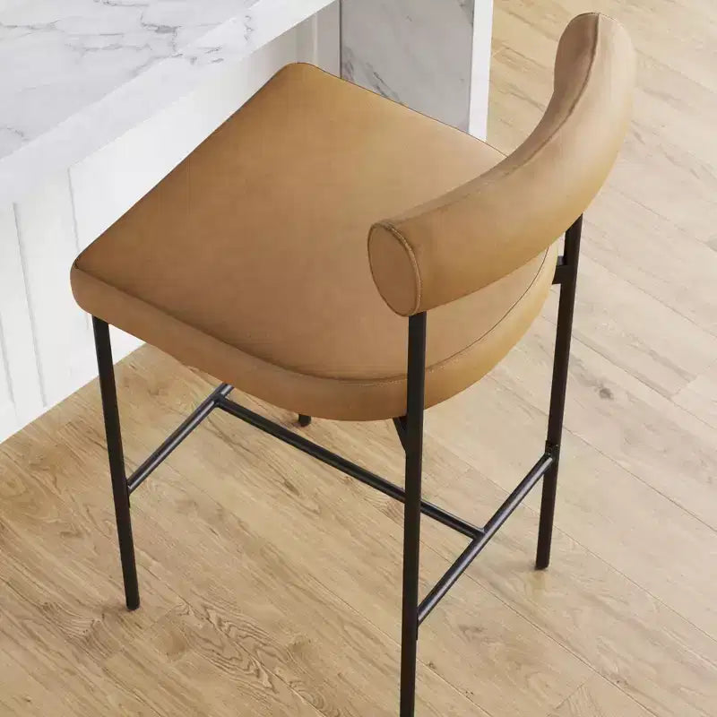 Lot de 4 tabourets de bar hauteur comptoir, revêtement en similicuir, structure en métal